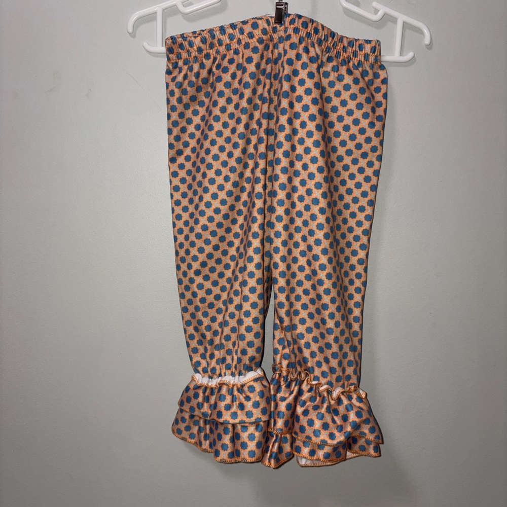 Pete‎ & Lucy Orange Blue Polka Dot Ruffle Capri Pants Boutique Girly 4T
